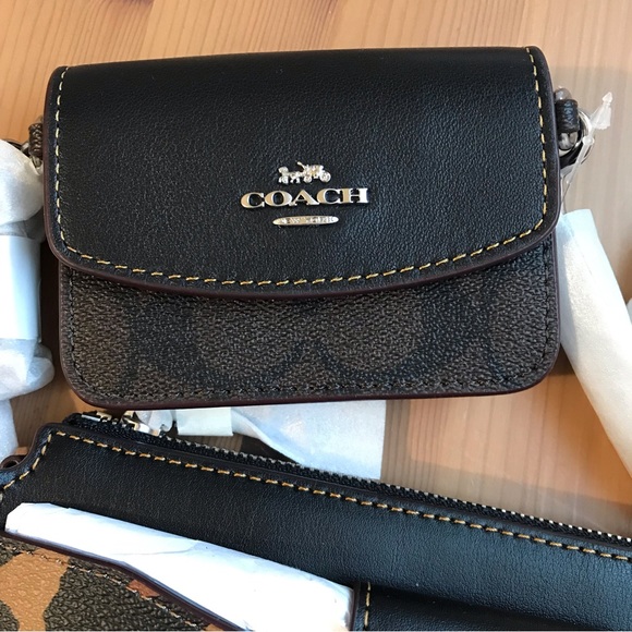 🐆Coach Poppy Crossbody With Card Case With Leopard Print And Signature Canvas - Picture 14 of 14